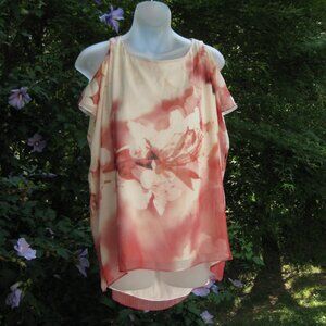 Alice + Olivia Cold Shoulder Pink White Floral Cherry Blossoms Boxy Top